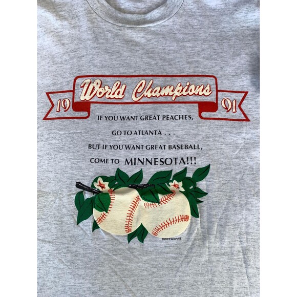 1991 World Champions Minnesota Twins white and grey cotton t-shirt XXL - Picture 2 of 7